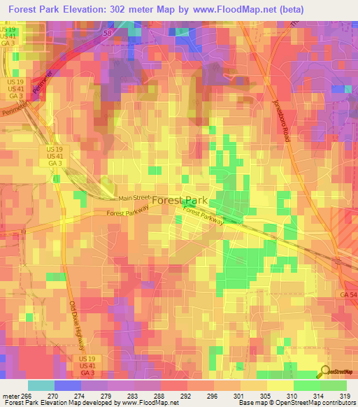 Forest Park,US Elevation Map