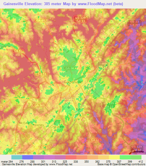 Gainesville,US Elevation Map