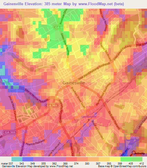 Gainesville,US Elevation Map