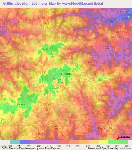 Griffin,US Elevation Map