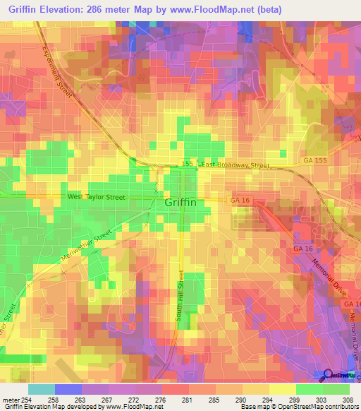 Griffin,US Elevation Map