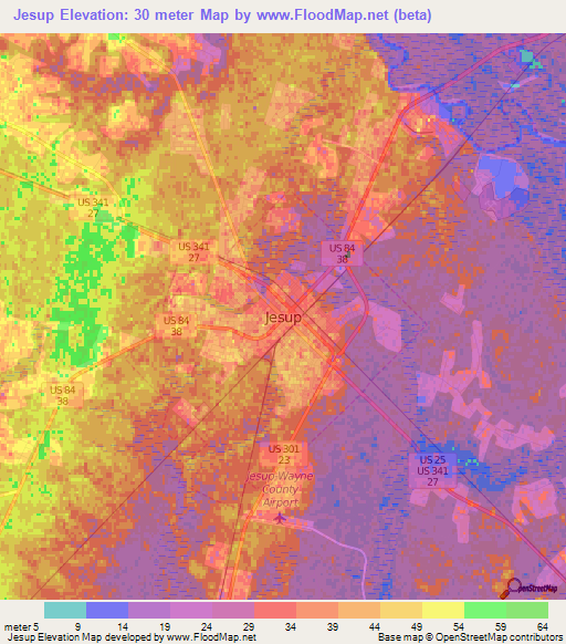 Jesup,US Elevation Map