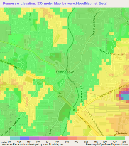 Kennesaw,US Elevation Map