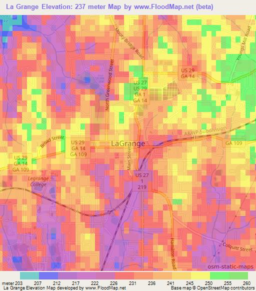 La Grange,US Elevation Map