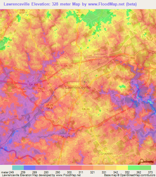 Lawrenceville,US Elevation Map