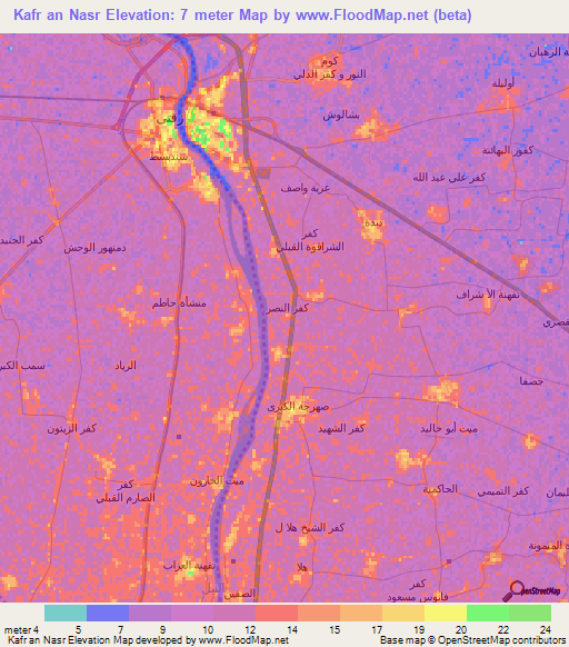 Kafr an Nasr,Egypt Elevation Map