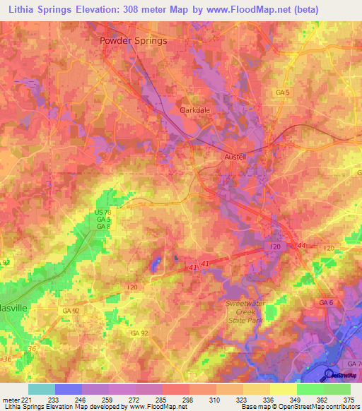 Lithia Springs,US Elevation Map