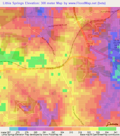 Lithia Springs,US Elevation Map