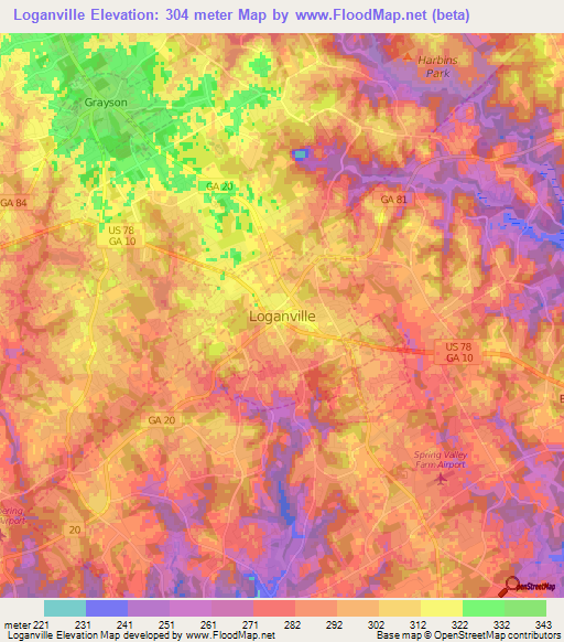 Loganville,US Elevation Map