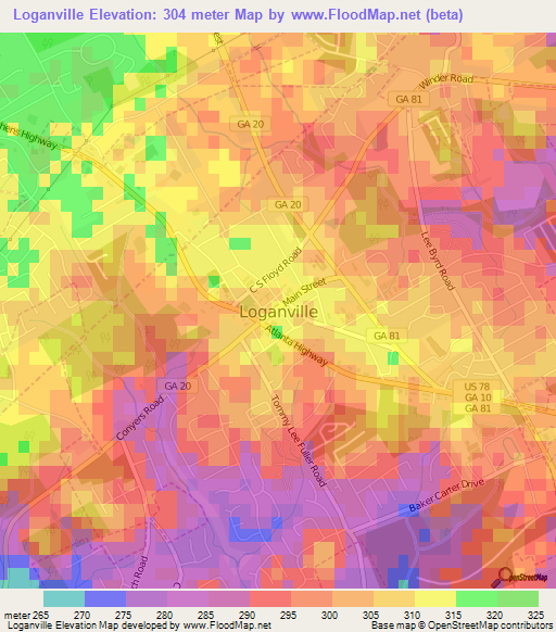 Loganville,US Elevation Map