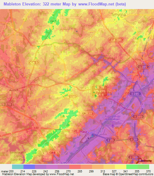 Mableton,US Elevation Map