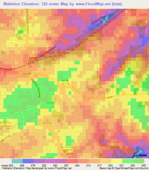 Mableton,US Elevation Map