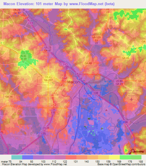 Macon,US Elevation Map