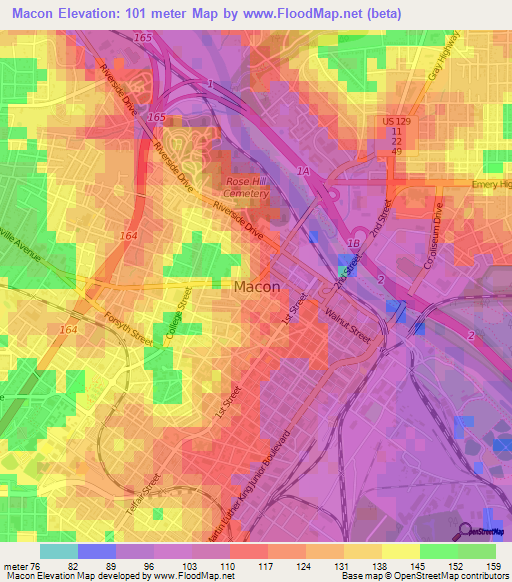 Macon,US Elevation Map