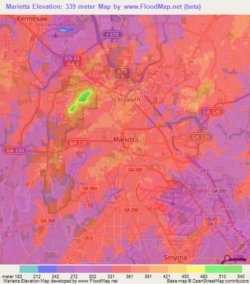 Marietta,US Elevation Map