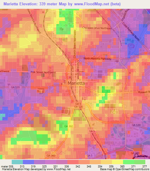 Marietta,US Elevation Map