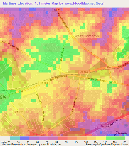 Martinez,US Elevation Map