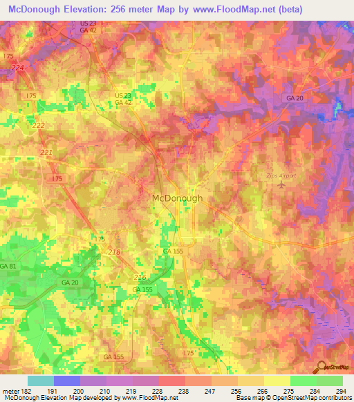 McDonough,US Elevation Map