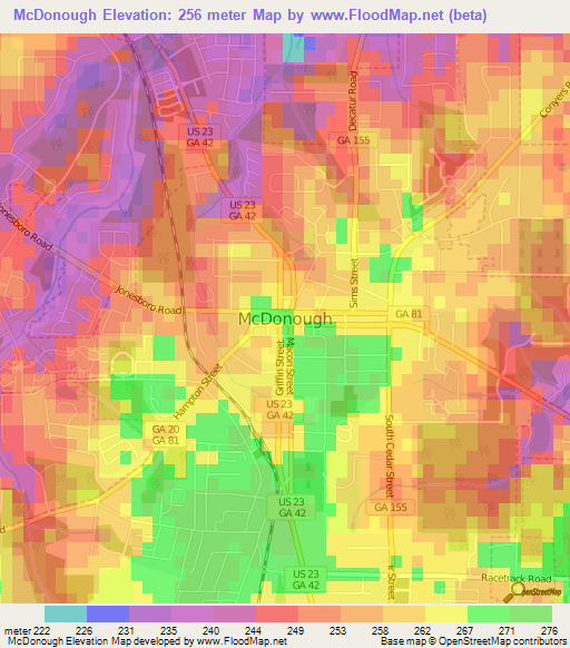 McDonough,US Elevation Map