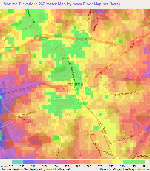 Monroe,US Elevation Map