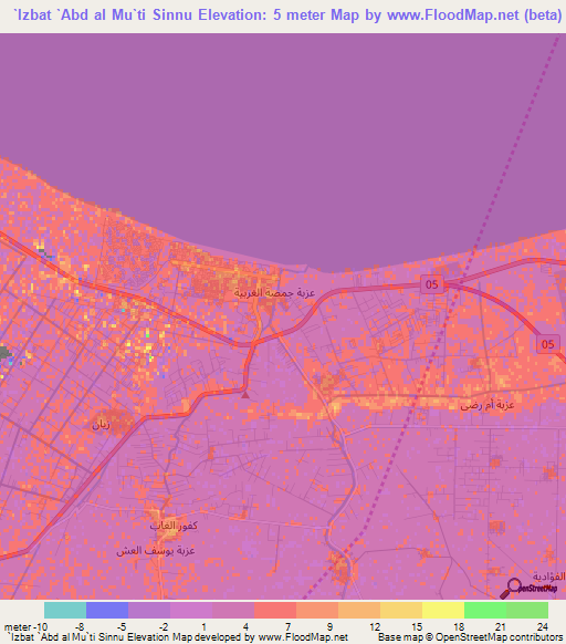 `Izbat `Abd al Mu`ti Sinnu,Egypt Elevation Map