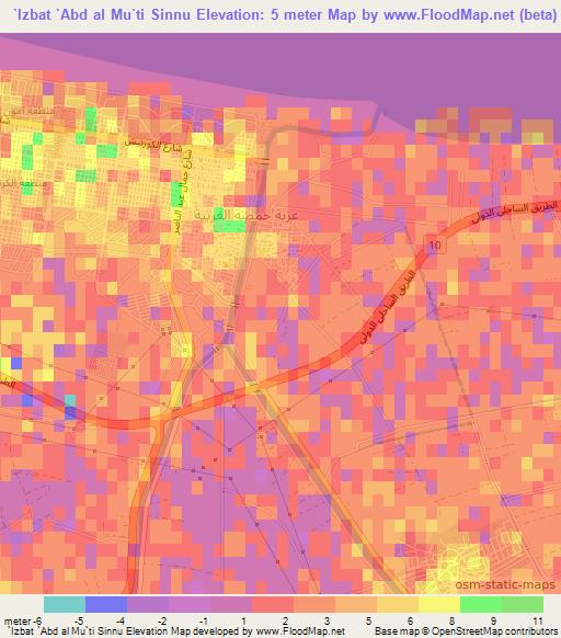 `Izbat `Abd al Mu`ti Sinnu,Egypt Elevation Map