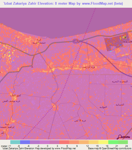 `Izbat Zakariya Zahir,Egypt Elevation Map