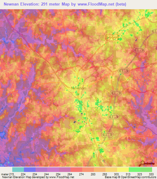 Newnan,US Elevation Map