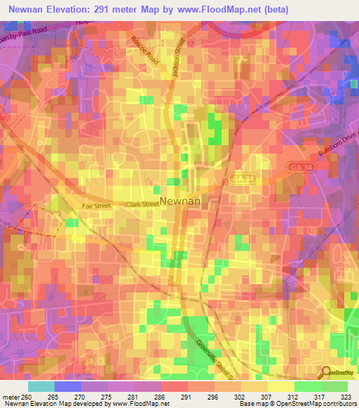 Newnan,US Elevation Map