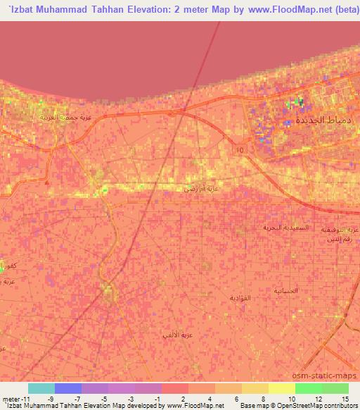 `Izbat Muhammad Tahhan,Egypt Elevation Map