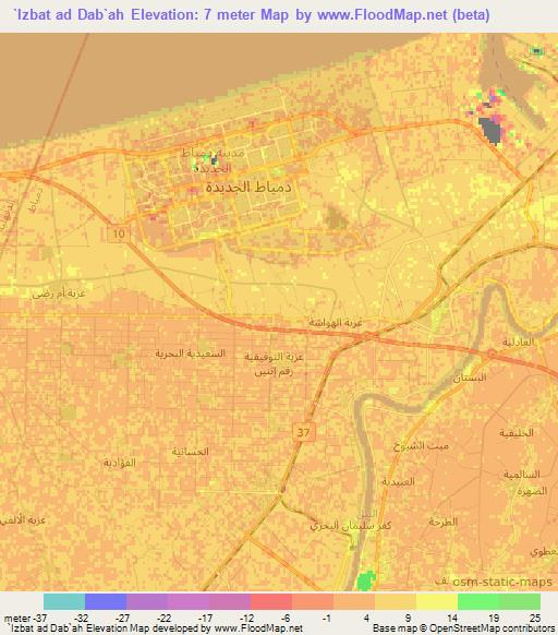 `Izbat ad Dab`ah,Egypt Elevation Map