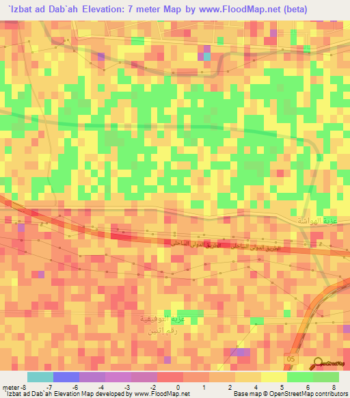 `Izbat ad Dab`ah,Egypt Elevation Map