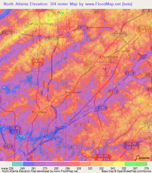 North Atlanta,US Elevation Map