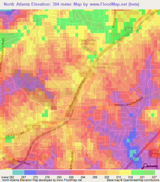 North Atlanta,US Elevation Map