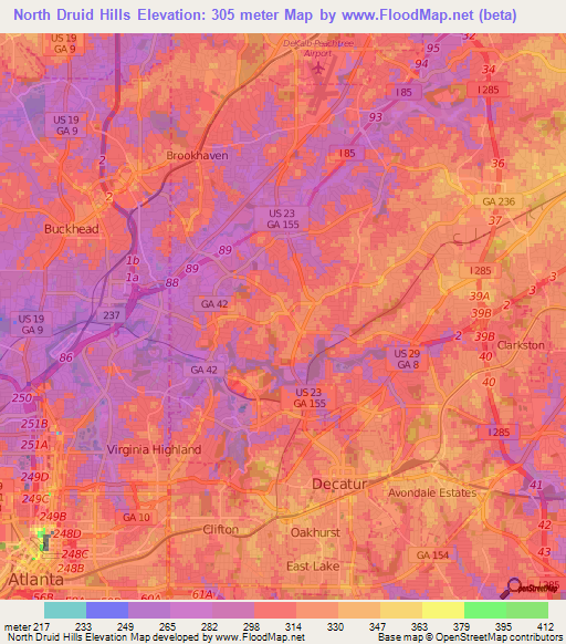 North Druid Hills,US Elevation Map