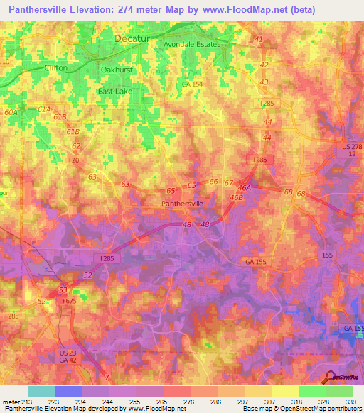 Panthersville,US Elevation Map