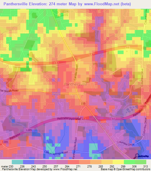 Panthersville,US Elevation Map