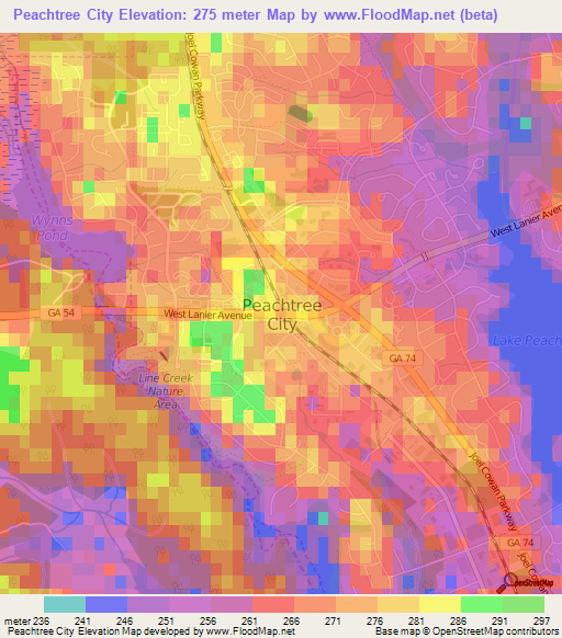 Peachtree City,US Elevation Map