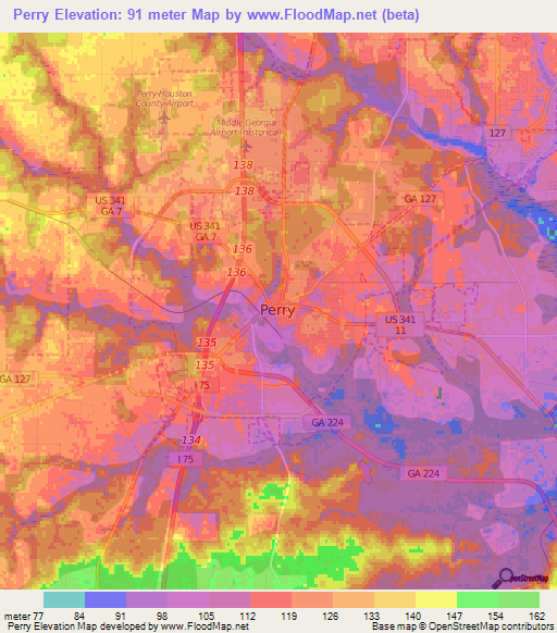 Perry,US Elevation Map