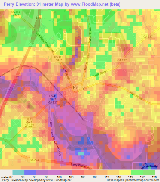 Perry,US Elevation Map