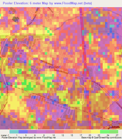 Pooler,US Elevation Map