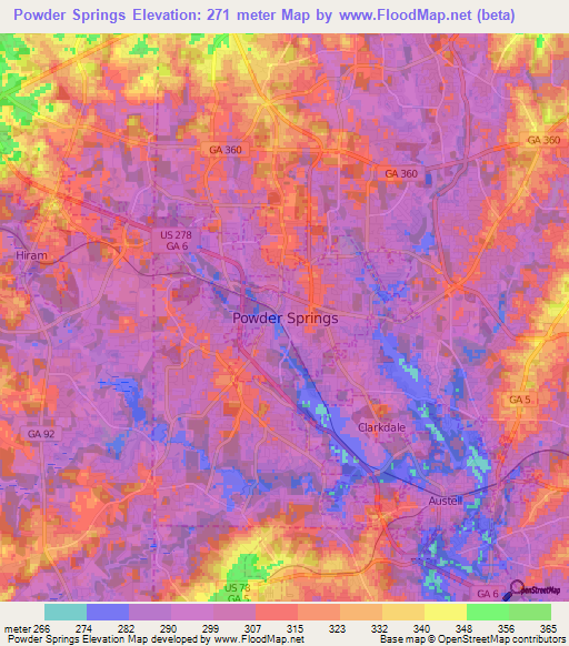 Powder Springs,US Elevation Map