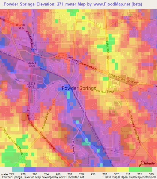 Powder Springs,US Elevation Map