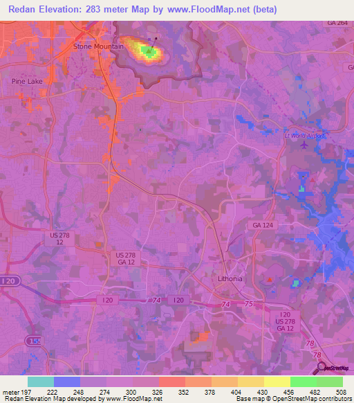 Redan,US Elevation Map