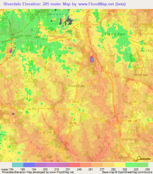 Riverdale,US Elevation Map