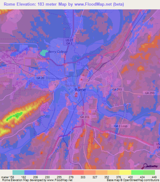 Rome,US Elevation Map