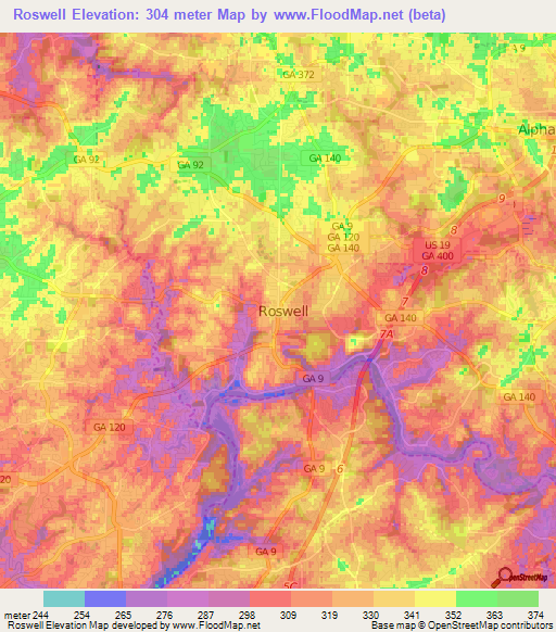 Roswell,US Elevation Map