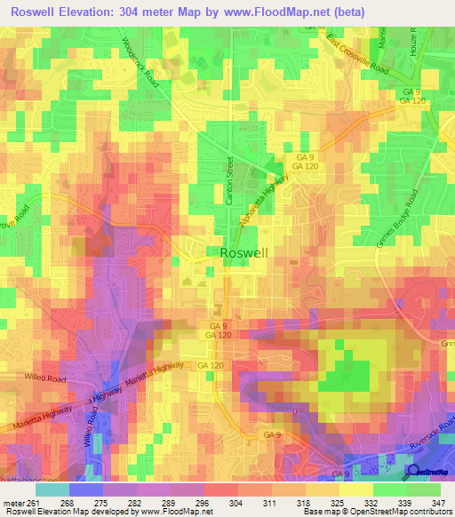 Roswell,US Elevation Map