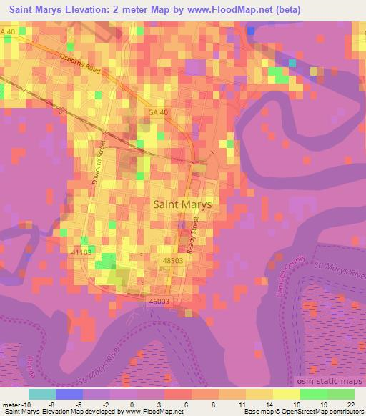 Saint Marys,US Elevation Map