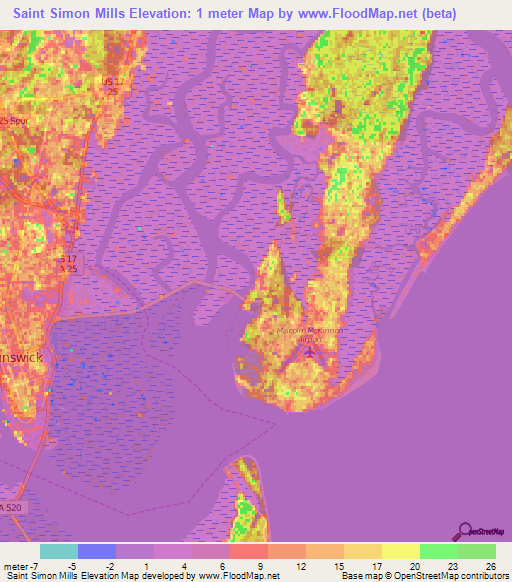 Saint Simon Mills,US Elevation Map